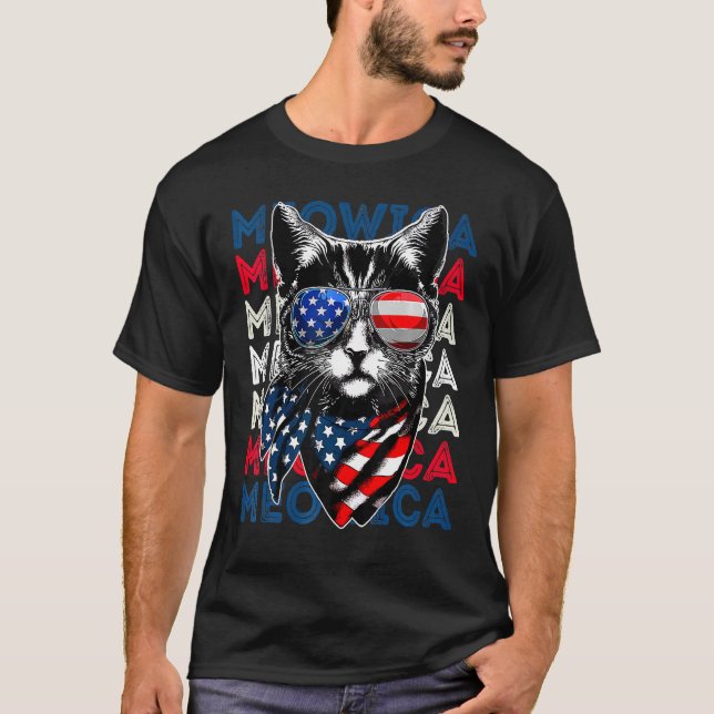Camiseta Meowica Kitty American Flag Patriotic 4th Of July  (Anverso)