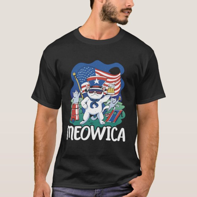Camiseta Meowica Patriotic America USA Flag 4th Of July Ame (Anverso)