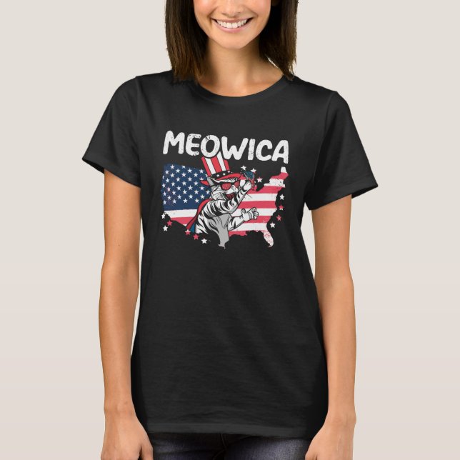 Camiseta Meowica Patriotic America USA Flag 4th Of July Ame (Anverso)