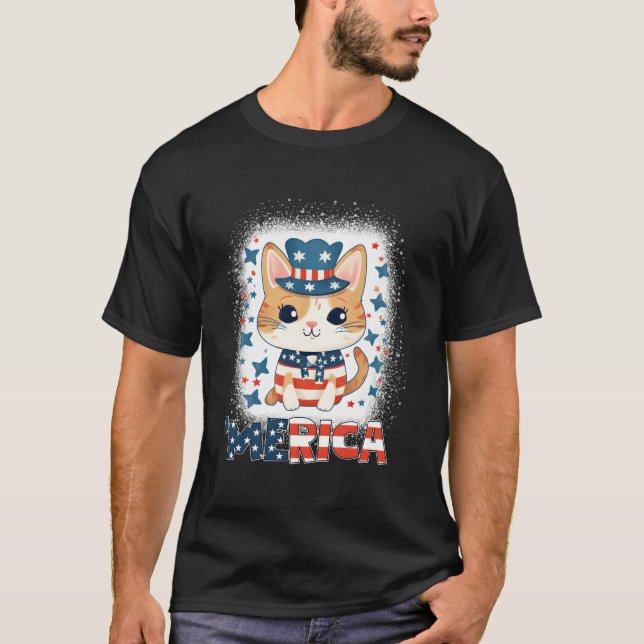 Camiseta Meowica Patriotic Cat 4Th Of July Fireworks Merica (Anverso)