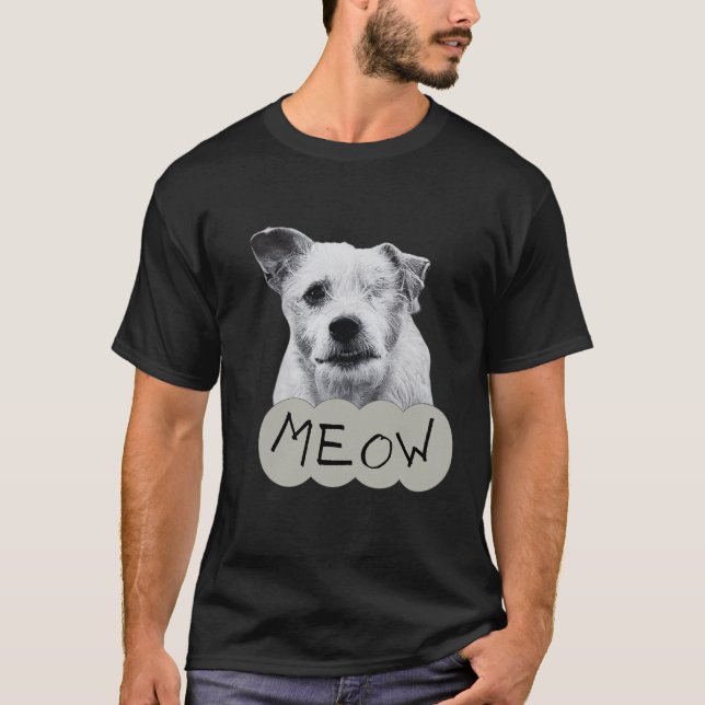 Camiseta Meowing black and white one eyed dog (Anverso)