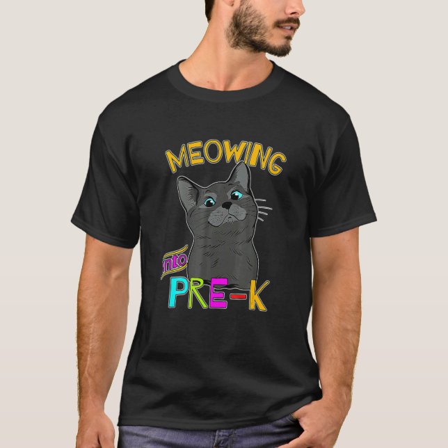 Camiseta Meowing Into Pre K Cute Black Cat Back O School (Anverso)