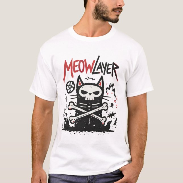 Camiseta Meowlayer Cat Metal Doodle Illustration (Anverso)