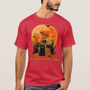 Camiseta Meowloweentown Red Moon Black Cats