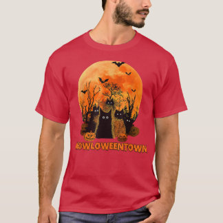 Camiseta Meowloweentown Red Moon Black Cats