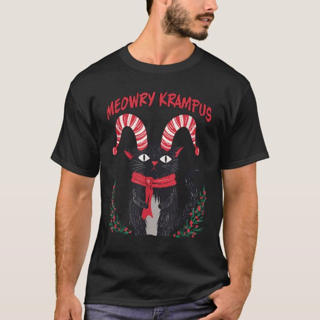 Camiseta Meowry Krampus Funny Krampus Is Coming To Town Cat (Anverso)