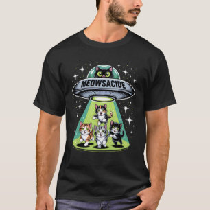Camiseta Meowsacide Divertido OVNI Gato Abducción Alien Hum