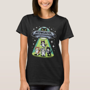 Camiseta Meowsacide Divertido OVNI Gato Abducción Alien Hum