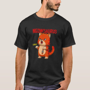 Camiseta Meowsaurus Rugido Gato Enfadado Lindo Dino Mashup