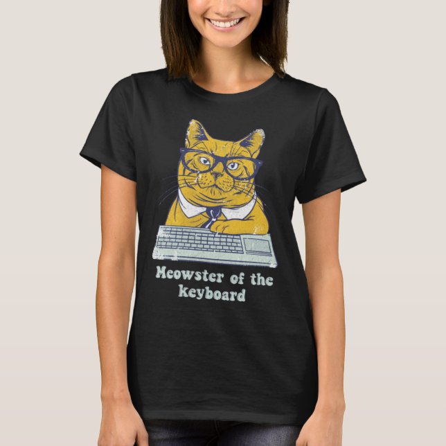 Camiseta Meowster Keyboard  Cat Working Pun Programmer Code (Anverso)