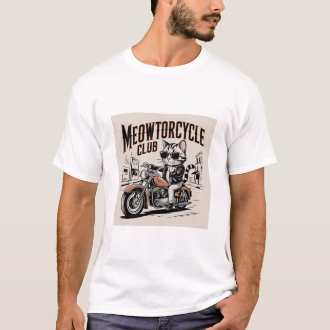 Camiseta Meowtorcycle Club Biker Cat on Chopper Motorcycle  (Anverso)