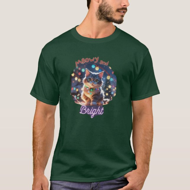 Camiseta "Meowy and Bright" Chat mignon de Noël (Anverso)