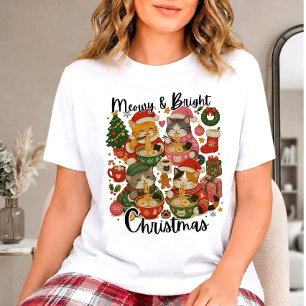 Camiseta Meowy & Bright Navidad - Gatos Festivos y Ramen