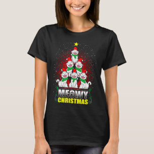 Camiseta Meowy Cat Christmas Tree enciende Funny Kitten X-M