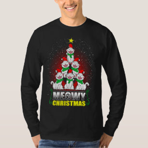 Camiseta Meowy Cat Christmas Tree enciende Funny Kitten X-M
