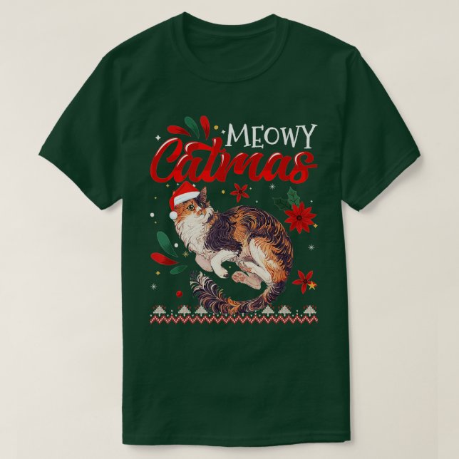 Camiseta Meowy Catmas Calico Cat Navidades gigapixelstandar (Diseño del anverso)