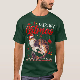 Camiseta Meowy Catmas Calico Cat Navidades gigapixelstandar