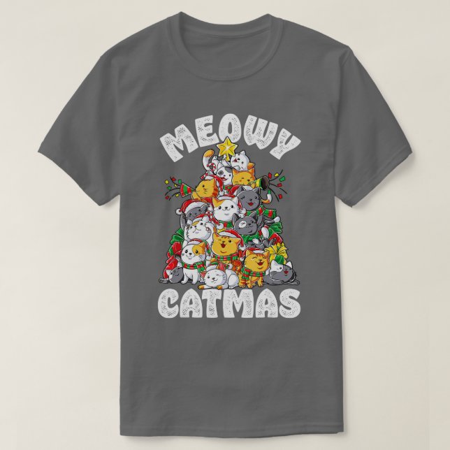 Camiseta Meowy Catmas Cat Árbol de Navidad Chicas Boys Fu (Diseño del anverso)