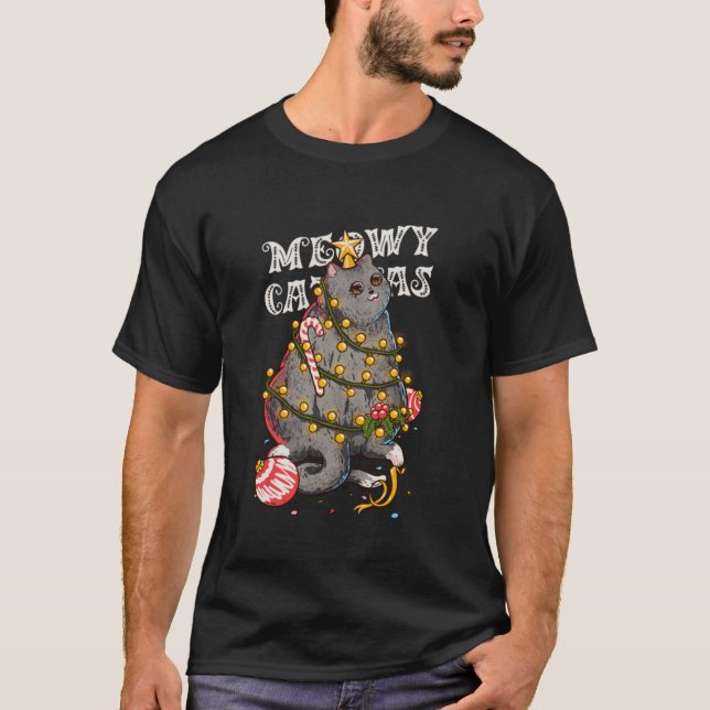 Camiseta Meowy Catmas Cat Árbol de Navidad Chicas Boys Fu (Anverso)