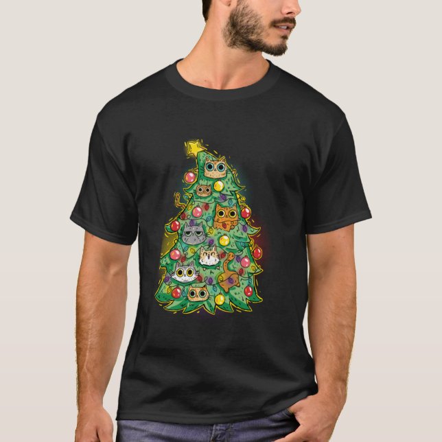 Camiseta Meowy Catmas Cat Árbol de Navidad Chicas Boys Fu (Anverso)