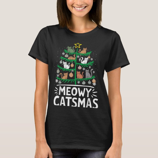 Camiseta Meowy Catmas Cat Árbol de Navidad Navidad Navidad  (Anverso)