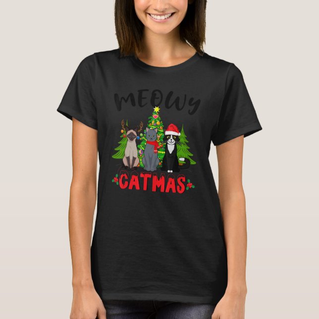 Camiseta Meowy Catmas  Cat Christmas Cat Mom Cat Dad Kids B (Anverso)