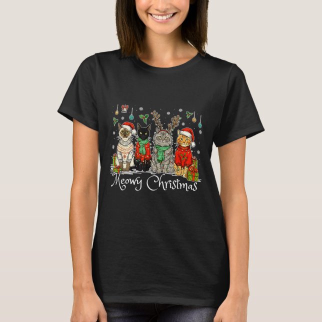 Camiseta Meowy Catmas Cat Christmas Cute Kitten Cats Santa  (Anverso)