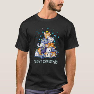 Camiseta Meowy Catmas Cat Christmas Tree Lights Funny Cat L