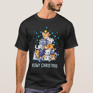 Camiseta Meowy Catmas Cat Christmas Tree Lights Funny Cat L