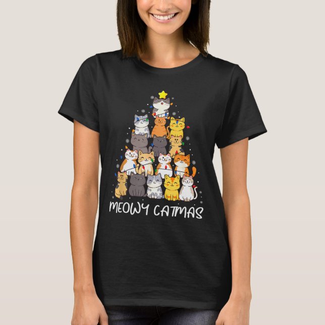 Camiseta Meowy Catmas Cat Christmas Tree Merry Catmas Boys  (Anverso)