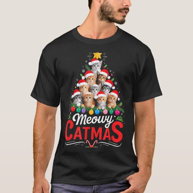 Camiseta Meowy Catmas Cat Christmas Tree Xmas Girls Boys Fu (Anverso)