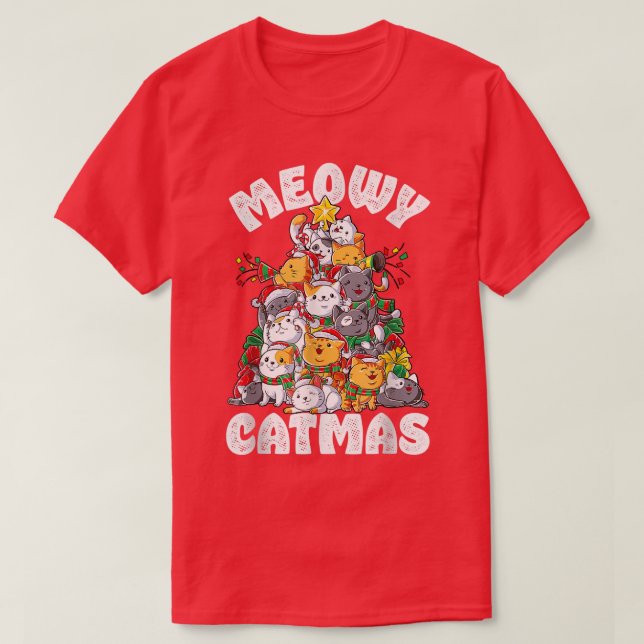 Camiseta Meowy Catmas Cat Navidad Árbol navideño (Diseño del anverso)