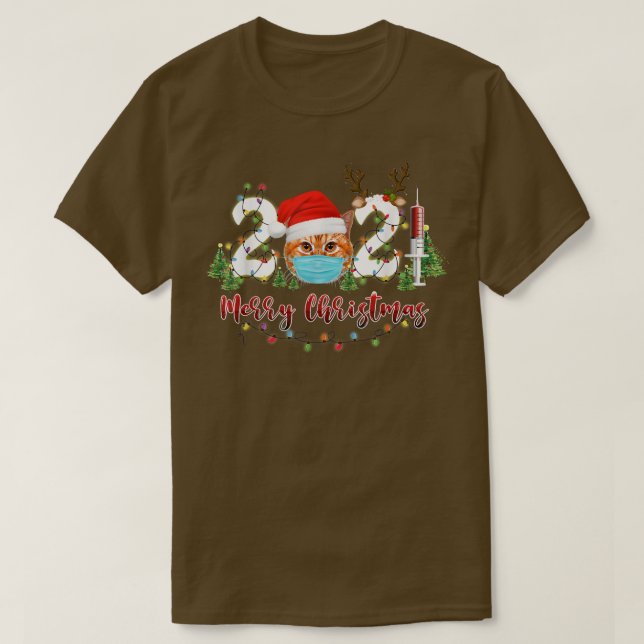 Camiseta Meowy Catmas Cat Wear Mask gorra santa feliz Navid (Diseño del anverso)