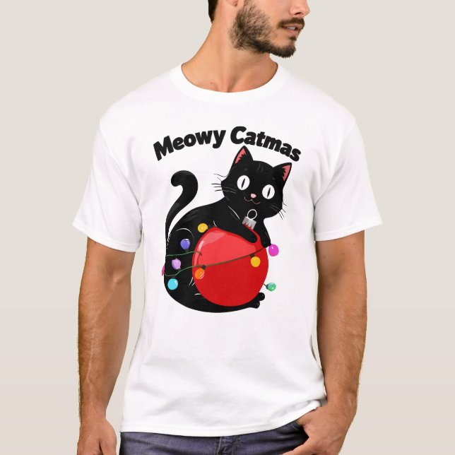 Camiseta Meowy Catmas - Cat with Christmas ornament (Anverso)