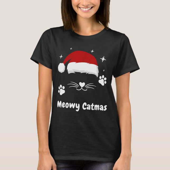 Camiseta Meowy Catmas Cute Kitten Cats Santa Hat Christmas  (Anverso)