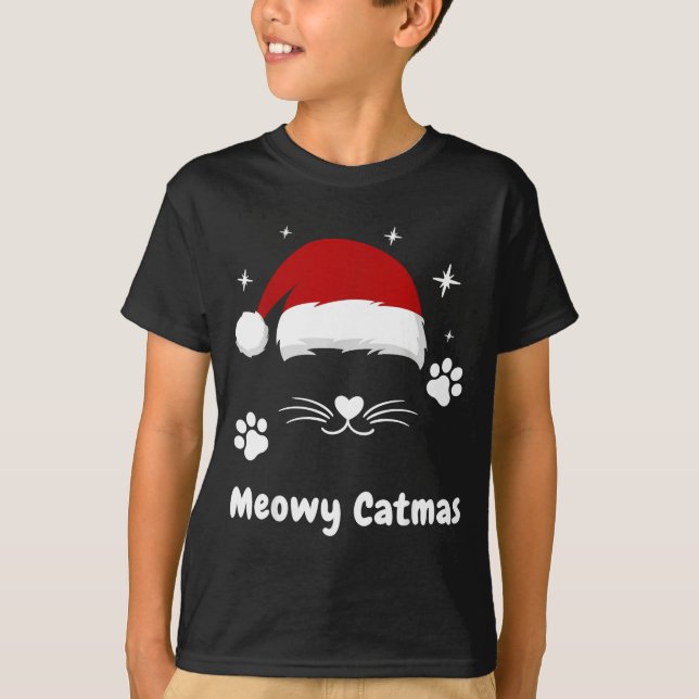 Camiseta Meowy Catmas Cute Kitten Cats Santa Hat Christmas  (Anverso)