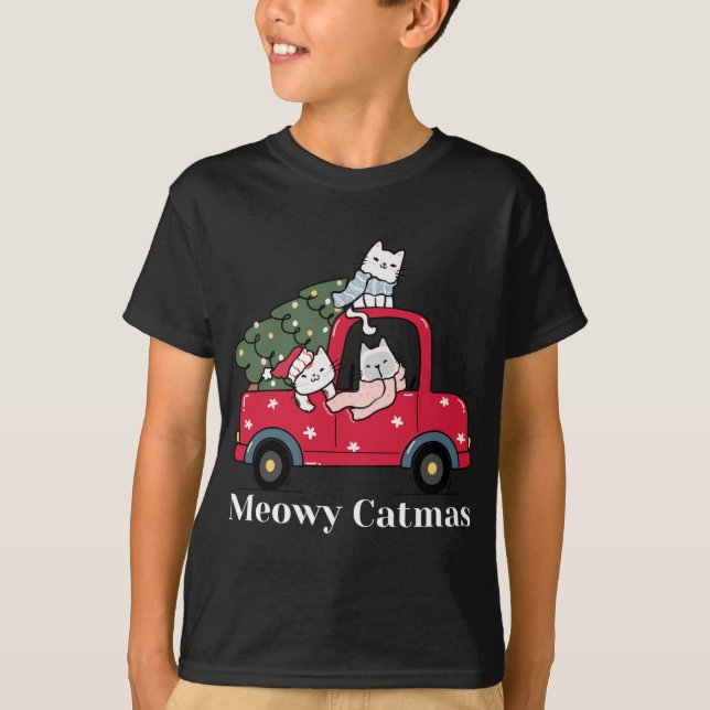 Camiseta Meowy Catmas Funny Navidades Cat Red Truck (Anverso)