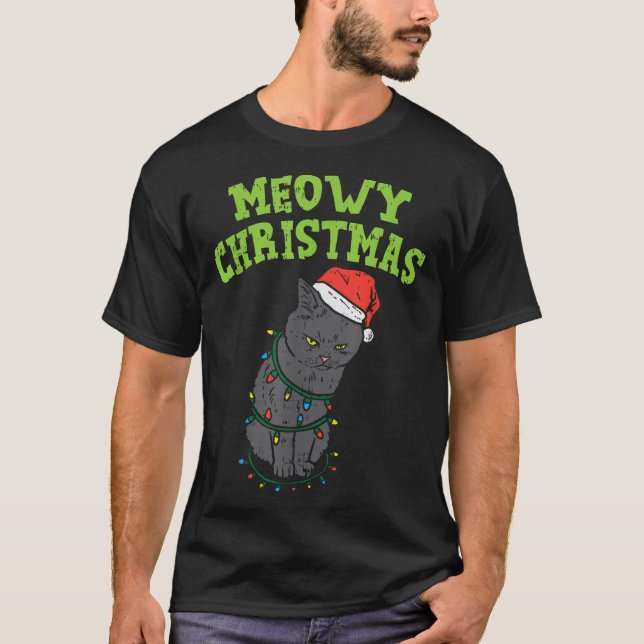 Camiseta Meowy Catmas Navidades graciosos del gato negro Na (Anverso)