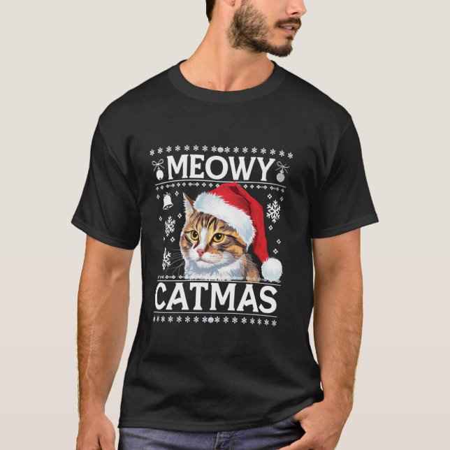 Camiseta Meowy Catmas Navies Cute Santa Cat Lover Meowy Cat (Anverso)
