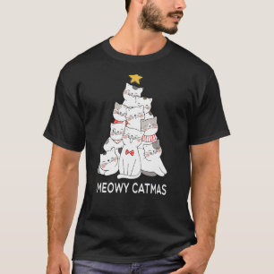 Camiseta Meowy Catmas Santa Claus Árbol de Navidad Luces