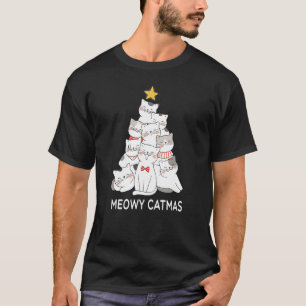 Camiseta Meowy Catmas Santa Claus Gato Luces del árbol de N