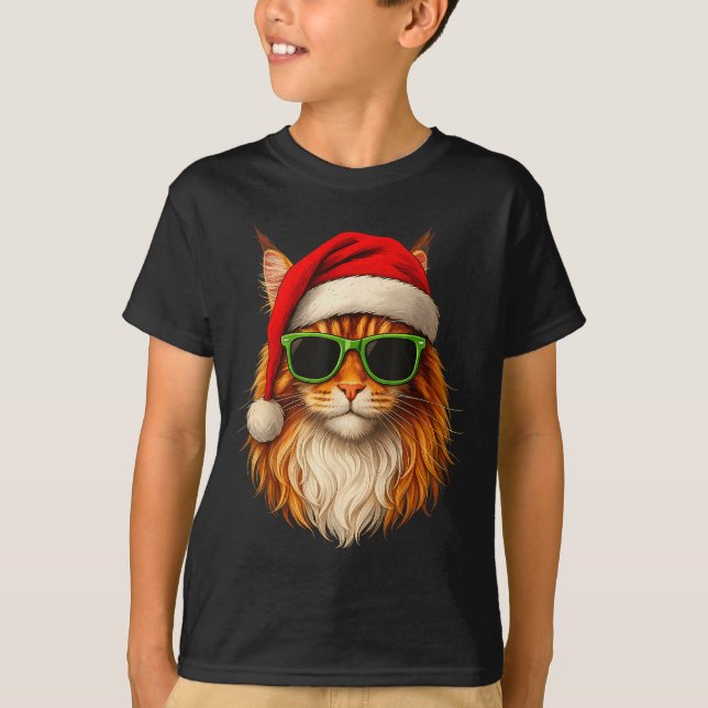 Camiseta Meowy Catmas Santa Hat Maine Coon Cat Christmas Pa (Anverso)