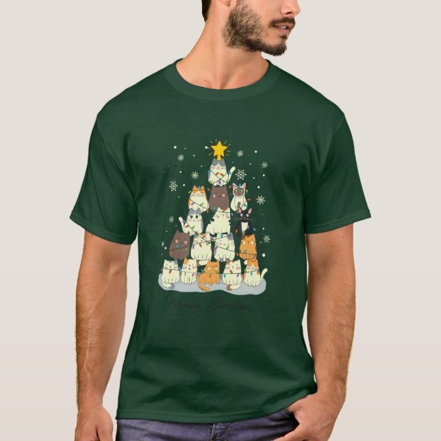 Camiseta Meowy Christmas — Cute Cat Tree (Anverso)
