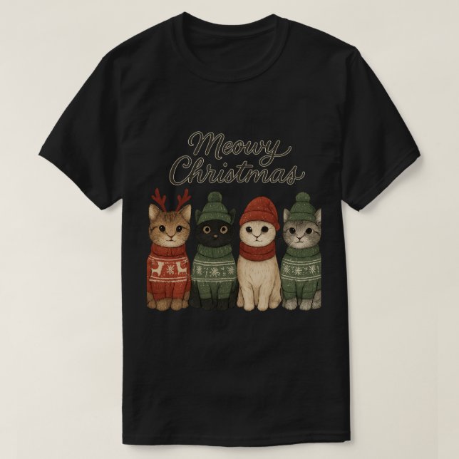 Camiseta Meowy Christmas Cute Cats T-Shirt | Cozy Holiday (Diseño del anverso)
