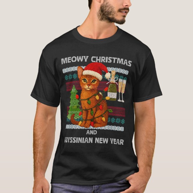 Camiseta Meowy Christmas Funny Abyssinian Cat Santa Hat Ugl (Anverso)