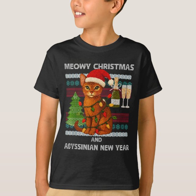 Camiseta Meowy Christmas Funny Abyssinian Cat Santa Hat Ugl (Anverso)