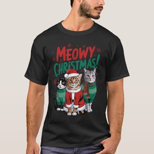 Camiseta Meowy Christmas Funny Cat Christmas Holiday Xmas S (Anverso)