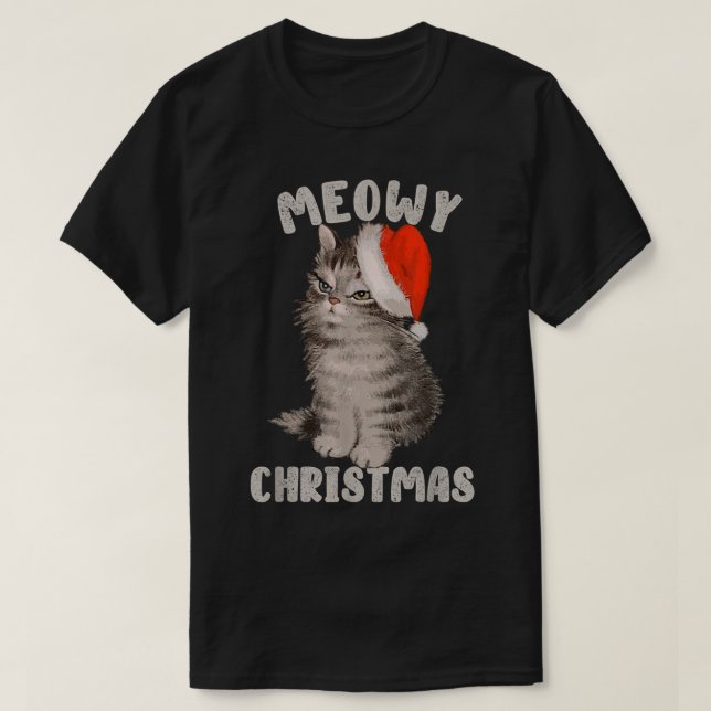 Camiseta Meowy Christmas Funny Cat Holiday Design (Diseño del anverso)
