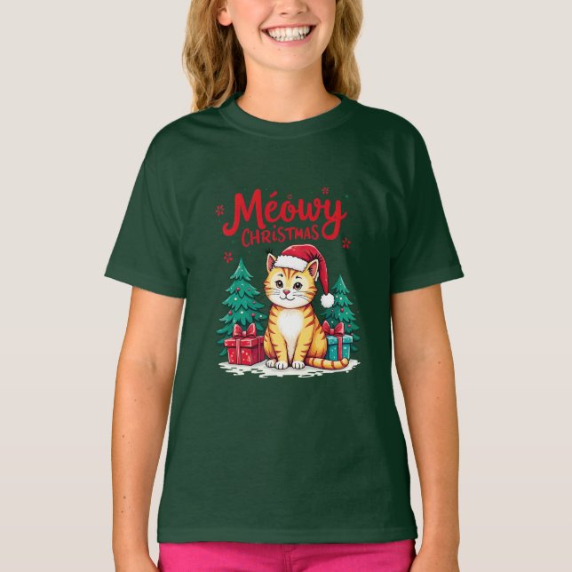 Camiseta Meowy Christmas Funny Cat T-shirt (Anverso)