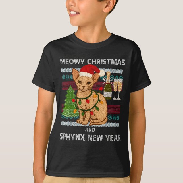 Camiseta Meowy Christmas Funny Sphynx Cat Santa Hat Ugly Sw (Anverso)